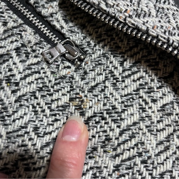 Gap Wm’s Wool Blend Herringbone Moto Zip Up Jacket In White Gray Black Sz M - Picture 16 of 16